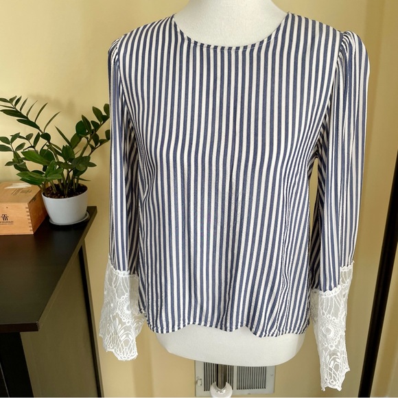 Striped H&M Blouse w/ Lace Sleeves - Picture 3 of 9